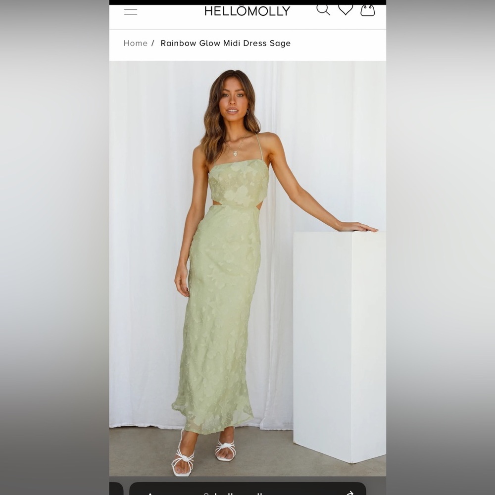 Hello Molly Rainbow Glow Midi Dress Sage, size Medium